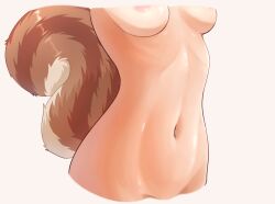 areolae ayunda_risu breasts completely_nude female head_out_of_frame hololive hololive_indonesia hololive_indonesia_area_15 medium_breasts navel nude out-of-frame_censoring simple_background solo squirrel_tail stomach tail telomere underboob virtual_youtuber white_background