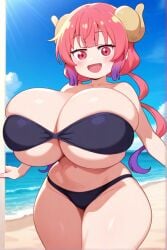 ai_generated beach bikini female huge_breasts ilulu_(dragon_maid) miss_kobayashi's_dragon_maid pink_eyes pink_hair thick_thighs
