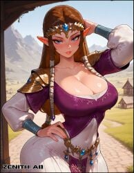 1girl ai_art ai_generated large_ass large_breasts outdoors posing the_legend_of_zelda twilight_princess zelda_(twilight_princess) zenithai