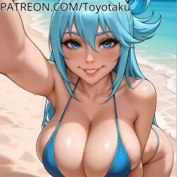 ai_generated aqua_(konosuba) big_breasts bikini breasts female high_resolution highres huge_boobs huge_breasts kono_subarashii_sekai_ni_shukufuku_wo! konosuba large_boobs large_breasts looking_at_viewer mature mature_female milf mommy patreon shirt thighs tongue tongue_out toyotaku