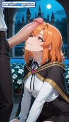 1boy 1girls 2026 ai_assisted ai_generated anime cape castle cock colette_loire covered_nipples dick erection flower hetero hi_res high_quality high_resolution highres night night_sky orange_hair patreon patreon_username penis penis_awe sky skypassion stable_diffusion tsue_to_tsurugi_no_wistoria watermark white_flower wistoria:_wand_and_sword