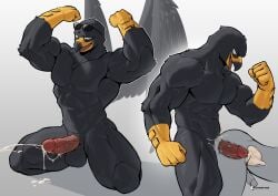 asumono_krom balls bird black_body black_fur cum_inside cumshot erection furry gradient_background humanoid_penis male muscular penetration penis_in_ass penis_inside veiny_penis white_background wings yaoi