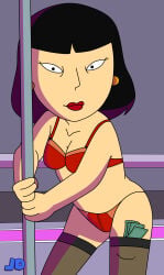 1girls 2026 20th_century_fox 20th_century_studios 4_fingers accurate_art_style alternate_version_available artist_name asian asian_female black_hair bob_cut boobs bra breasts clavicle collarbone ear_piercing earrings family_guy female female_only fuzzy_door_productions j_d_ japanese japanese_female lips lipstick money money_in_thighhigh panties red_bra red_lipstick red_panties red_underwear self_upload slanted_eyes stripper stripper_pole thighhighs tricia_takanawa underwear