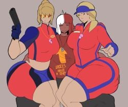 1boy 2girls 2girls1boy alternate_body_type big_ass big_breasts blonde_female bottom_heavy breast femboy flat_colors forkerdude fortnite fortnite:_battle_royale huge_ass lifeguard original_character sun_strider