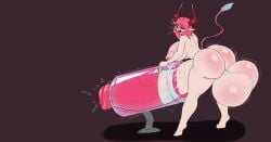 ass balls bloomz breasts breeding_mount commissioner_upload futa_only gradient_horns heart horsecock horsecock_futa horsecock_futanari looking_back motion_lines original_character pink_eyes pink_hair solo_futa tail veiny_penis ych_commission ych_result