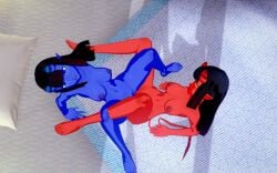 blue_demon counterpart demon lookalike meru_(merunyaa) oc red_demon scissoring selfcest succubus yuri