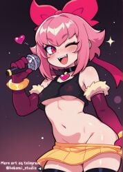 1girl ai_art ai_generated anime_style arm_warmers ass_focus black_thighhighs black_top blush brawl_stars cameltoe cleavage cleavage_cutout crop_top curvy drooling fang female female_only fingerless_gloves gloves heart-shaped_pupils heart_choker heart_eyes heart_necklace hourglass_figure huge_ass huge_bow idol large_breasts long_hair looking_at_viewer melodie_(brawl_stars) microphone microskirt midriff navel nipples one_eye_closed open_mouth performance pink_hair purple_gloves seductive_smile shiny_clothes shiny_skin sideboob singer singing solo sparkling_eyes stage_outfit sweat sweaty_body thick_thighs thighs tongue_out underboob upskirt voluptuous wet_skin wide_hips wink yellow_skirt