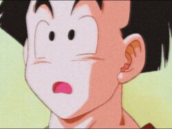 1boy 1girls animated ass black_hair chichi dragon_ball dragon_ball_z edit krillin kuririn milf naked_apron worried worried_expression