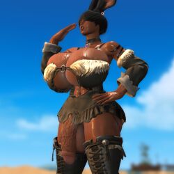 1girls 3d abs amicea balls ballsack bangs bangs_over_eyes black_hair breasts breasts_bigger_than_head bunny_ears bunny_girl cleavage cleavage_cutout cleavage_overflow cleavage_window cock dark-skinned_female dark_skin dress female female_focus female_only final_fantasy final_fantasy_xiv flaccid futa futa_only futanari gpose_(ffxiv) huge_breasts huge_cock huge_thighs massive_breasts muscular muscular_female pantsless penis penis_out self_upload sweat sweating tattoo tattoos thick_penis thigh_boots thighhighs thighs veiny_penis viera