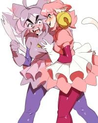 2girls big_breasts cat_ears cat_tail catgirl deltarune deltarune_chapter_5 lesbian mad_mew_mew touching_breast trans_woman transfem undertale