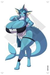 akaryuuseif anthro big_breasts blue_body blue_hair breasts_bigger_than_head curvy_female curvy_figure female female_anthro female_only fish_tail hips_wider_than_shoulders hourglass_figure hourglass_figured_female huge_breasts maid maid_headdress maid_outfit maid_uniform pokemon pokemon_(species) pokemon_rgby tail thick_thighs vaporeon wide_hips