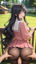 1boy 1girls 2026 ai_assisted ai_generated anime artist_name ass ass_grab bench big_ass black_hair blue_eyes blush booty bush deep_skin explicit garden groping hetero hi_res high_quality high_resolution highres kaoru_hana_wa_rin_to_saku kaoruko_waguri long_hair looking_at_viewer on_grass outdoors park patreon patreon_username pov skirt skypassion solo_focus stable_diffusion waguri_kaoruko watermark
