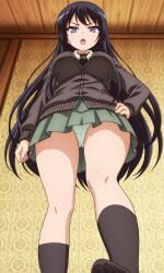 black_hair boku_wa_tomodachi_ga_sukunai bossy breasts bully cleavage dominant_female female long_hair low-angle_view mikazuki_yozora panties pervert pov purple_eyes pussy school_uniform schoolgirl socks suggestive teenager thick_thighs thighhighs underwear very_long_hair