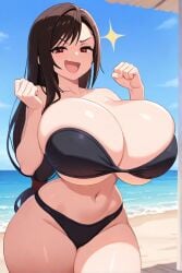 ai_generated beach bikini brown_hair female final_fantasy final_fantasy_vii huge_breasts thick_thighs tifa_lockhart