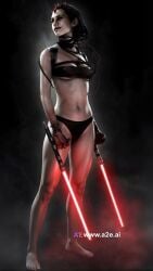 ai_generated barefoot black_bra black_panties black_underwear lightsaber maris_brood no_pants red_lightsaber star_wars star_wars:_the_force_unleashed star_wars_legends underwear zabrak