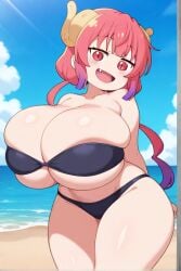 ai_generated beach bikini female huge_breasts ilulu_(dragon_maid) miss_kobayashi's_dragon_maid pink_eyes pink_hair thick_thighs