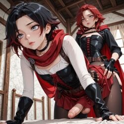 1:1 1:1_aspect_ratio ai_generated anal anal_penetration anal_sex anime anime_style big_ass big_dick big_penis black_hair crossdressing femboy flat_chest flat_chested gay genderswap genderswap_(ftm) lips male male_only otoko_no_ko otokonoko penis red_hair ruby_rose rwby sex sissy tomgirl trap twink uncensored veiny_penis yaoi