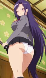 adult_female ai_generated ass back_view big_ass curvy goshiki_agiri katana kill_me_baby long_hair necktie ninja_girl panties pixai purple_eyes purple_hair school_uniform sexy skirt socks suggestive thicc thick_thighs