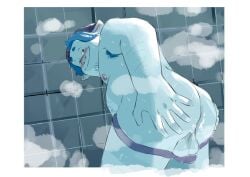 1boy 2021 armpit_hair ass balls barley_lightfoot beanie bearnardo big_ass blue_hair blush chubby disney gay green_eyes male male_only nipples onward_(2020) pixar shower solo yaoi