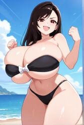 ai_generated beach bikini brown_hair female final_fantasy final_fantasy_vii huge_breasts thick_thighs tifa_lockhart