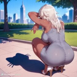 1female 1girl 1girls 2026 ai_assisted ai_generated armpits artist_name ass ass_focus back backboob bare_arms bare_shoulders blue_sky blurry blurry_background breasts building bush ccmint city cityscape curvy dark-skinned_female dark_skin day depth_of_field dress facing_away feet female female_focus from_behind full_body grass grey_dress guilty_gear guilty_gear_strive guilty_gear_xrd gumroad_username high_heels highres huge_ass impossible_clothes impossible_dress lamppost large_breasts long_hair median_furrow outdoors pantylines park patreon patreon_logo patreon_username pavement pencil_dress platform_footwear ramlethal_valentine road sandals shadow shiny_clothes shiny_skin short_dress sideboob sidewalk skin_tight sky skyline skyscraper sleeveless sleeveless_dress solo spaghetti_strap squatting stiletto_heels strappy_heels taut_clothes taut_dress taut_shirt thick_thighs thighs tight_clothes tight_dress tiptoes toeless_footwear toenails toes tree uncensored underbutt web_address white_footwear white_hair