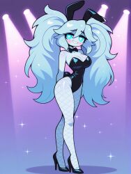 ai_generated big_ass big_boobs big_breasts big_woman blue_eyes blue_hair blue_skin bunny_girl dimension long_hair original_character waifu waifu_night