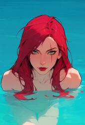 1girls ai_generated katarina_du_couteau league_of_legends long_hair red_hair shiny_hair shiny_skin tagme