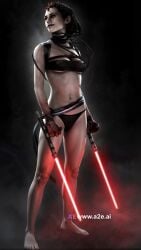 ai_generated barefoot black_bra black_panties bra lightsaber maris_brood panties red_lightsaber star_wars star_wars:_the_force_unleashed star_wars_legends underwear zabrak