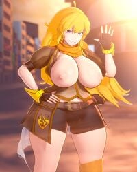 1girls big_breasts blonde_female blonde_hair breasts fingerless_gloves hand_on_hip long_hair long_hair_female luminaryofages no_bra rwby solo_female yang_xiao_long