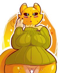 actionbastardvirginblstr anthro anthro_only big_breasts bottomless butt_from_the_front digimon featureless_crotch renamon sweater tagme thick_thighs wide_hips