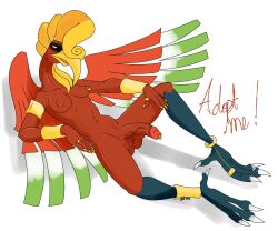 adoptable anklet anthro anthrofied avian beak blonde_hair eyeshadow futa_only futanari hair_over_one_eye ho-oh large_breasts large_penis nelsonnoir nipple_piercing nipple_ring penis_piercing piercing piercings pokemon pokemon_gsc ring sharp_fingernails solo_futa spread_legs talons veiny_penis