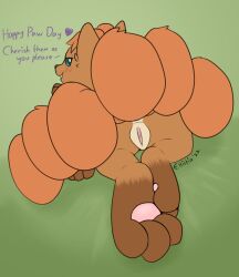 anus ass blush brown_body brown_fur dialogue ellistia english_text female feral fur furry furry_only genitals heart hi_res looking_back nintendo pokemon pokemon_(species) pussy raised_tail solo tail text video_games vulpix