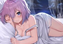 ayul_(ayulneri_92) breasts fate_(series) female female_focus female_only looking_at_viewer mash_kyrielight on_bed purple_eyes purple_hair tagme