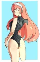 1girls aesland3 alternate_costume ass back back_view bare_thighs big_ass black_swimsuit breasts cherche_(fire_emblem) commission female female_only fire_emblem fire_emblem_awakening kurisu long_hair looking_back medium_breasts nintendo one-piece_swimsuit pink_hair red_eyes red_hair smile solo swimsuit thighs very_long_hair