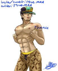 1boy 1truemaa alternate_version_available artist_signature boxers dilf image_set instagram_username jojo's_bizarre_adventure jotaro_kujo male male_nipples male_only muscles pants pectorals ring solo solo_male stone_ocean tumblr_username twitter_username unzipped_pants