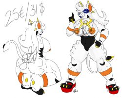 adoptable anthro anthrofied ass blue_lipstick blue_sclera eyelashes feline female female_only furry hand_on_hip huge_breasts lion long_hair mane nelsonnoir pokemon pokemon_sm sandals solgaleo squatting standing tail thick_thighs white_fur