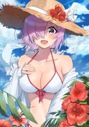 ayul_(ayulneri_92) breasts fate_(series) female female_focus female_only hat mash_kyrielight purple_eyes purple_hair straw_hat swimsuit tagme