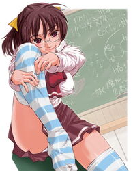 glasses original school_uniform seifuku serafuku shinama striped striped_legwear striped_thighhighs thighhighs