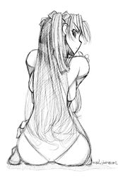 ass blush fate/stay_night fate_(series) long_hair mike's_room mike156 monochrome panties solo tohsaka_rin topless underwear