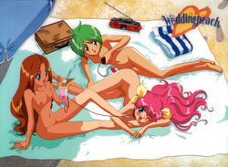 3girls barefoot beach bondage collar drink feet female femdom femsub foot_lick foot_worship happy_sub hinagiku_tamano leash momoko_hanasaki multiple_girls nude photoshop slave smile soles submissive toes vibrator wedding_peach yuri yuri_tanima