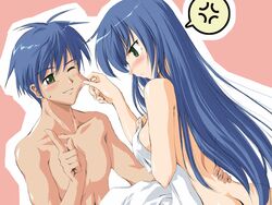 ass blue_hair butt_crack cheek_pull couple fayt_leingod female green_eyes human long_hair male maria_traydor nude shirtless star_ocean star_ocean_3 star_ocean_till_the_end_of_time straight