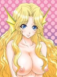 areola aulbath big_breasts blonde_hair blue_eyes breasts bust capcom cleavage darkstalkers genderswap_(mtf) head_fins headfins huge_breasts large_breasts long_hair male_to_female mermaid midnight_bliss momoya_show-neko monster_girl nipples nude pale-skinned_female pale_skin perky_breasts rikuo rule_63 topless voluptuous