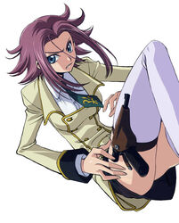 angry blue_eyes code_geass female gun handgun holster kallen_stadtfeld nambu_pistol nambu_type_14 necktie panties pantyshot pistol red_hair school_uniform serafuku skirt solo thighhighs thighs underwear weapon