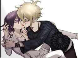 2boys artist_request before_sex danganronpa danganronpa_v3 gay gay_sex green_eyes green_hair height_difference kissing male ouma_kokichi purple_eyes purple_hair rantaro_amami skinny source_request straight_hair yaoi year_request young