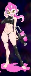 1girls 2019 belt_around_thigh between_labia crop_top cute edit edited feet female female_only gun innie_pussy jtveemo kneehighs latex light-skinned_female light_skin looking_at_viewer navel nintendo octoling octoling_girl octopus_girl pink_hair ponytail pseudo_hair pussy_floss smile solo splatoon splatoon_(series) splatoon_2 splatoon_2:_octo_expansion stockings tentacle_hair tight_clothing yellow_eyes