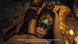 1boy 1girls 3d 4k abs absurdres barbara_gordon batgirl batgirl_(arkham_knight) batman:_arkham_knight batman_(series) big_penis dc dc_comics drdabblur erection faceless_male female handjob highres looking_at_viewer male penis pubic_hair source_filmmaker