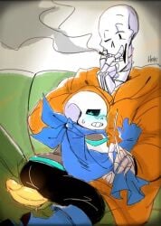 2boys 2d animated_skeleton bigger_male blush ectopenis embarrassed femboy gay heki_(artist) humanoid incest larger_male lightsaber_dick male male_only orange_penis papyrus_au penis penis_out sans sans_au size_difference skeleton smoking underswap underswap_papyrus underswap_sans undertale undertale_(series) undertale_au undertale_fanfiction