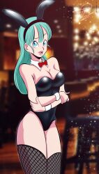 1girls 2d 2d_(artwork) artist_name big_breasts blue_eyes blue_hair blush breasts bulma_(bunny) bulma_briefs bunny_costume bunny_ear bunny_ears bunny_girl bunnysuit dragon_ball dragon_ball_z eye_contact female female_focus female_only hips huge_breasts light-skinned_female light_blue_hair light_skin looking_at_viewer one-piece_swimsuit open_mouth powkasa shounen_jump smile smiling solo solo_female swimsuit swimwear teenager thick_thighs thighs tight_clothing waving_at_viewer wide_hips