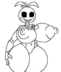 animal_humanoid animatronic bib big_breasts black_sclera chicken five_nights_at_freddy's five_nights_at_freddy's_2 hyper keel_(artist) keelgabeytheart line_art pixelated puffy_nipples robot toy_chica_(fnaf)