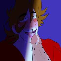 2boys blowjob cum cum_in_face cumming eddsworld gay_sex homosexual male male_only oral oral_sex penis piercing semen sweatshirt tom_(eddsworld) tongue_out tord_(eddsworld) yaoi